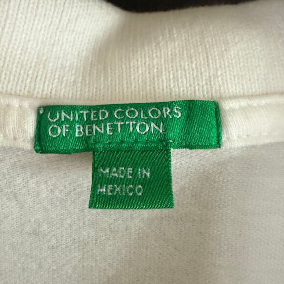 Y2K Vintage UNITED COLORS OF BENETTON | Pink Piping Trim White Polo Shirt Medium - Picture 4 of 6